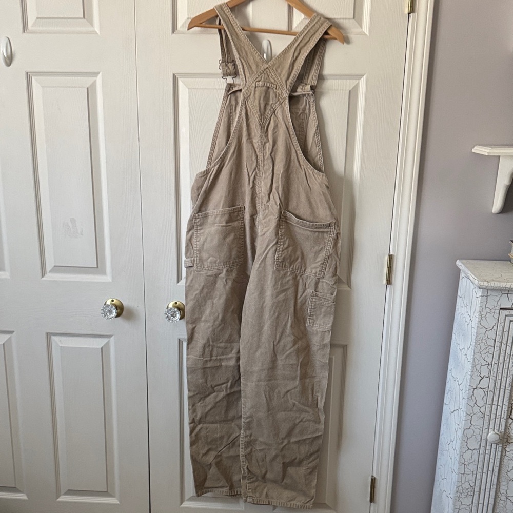 Vintage Old Navy Blue Jeans Tan Corduroy Overalls - Picture 5 of 6